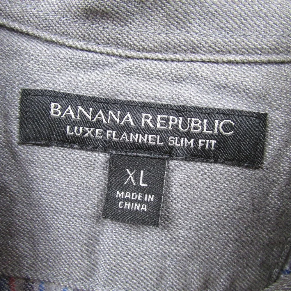 Banana Republic Flannel Shirt Mens XL Blue Gray Plaid Luxe Slim‎ Fit Button Down